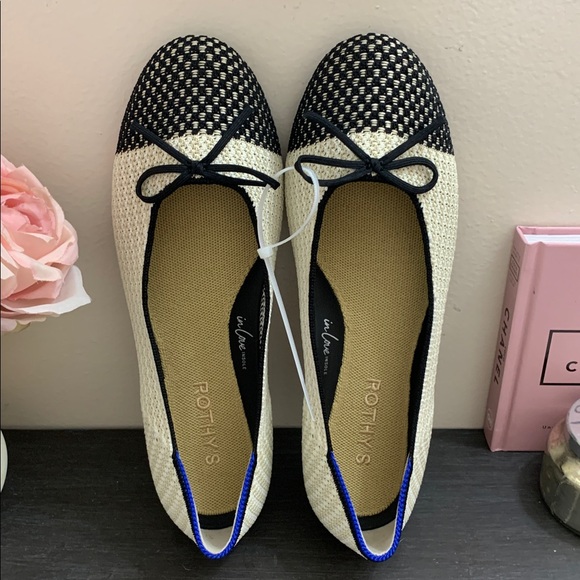 Rothy's Black and Beige Knit Cap Toe Ballet Flats - Picture 3 of 11